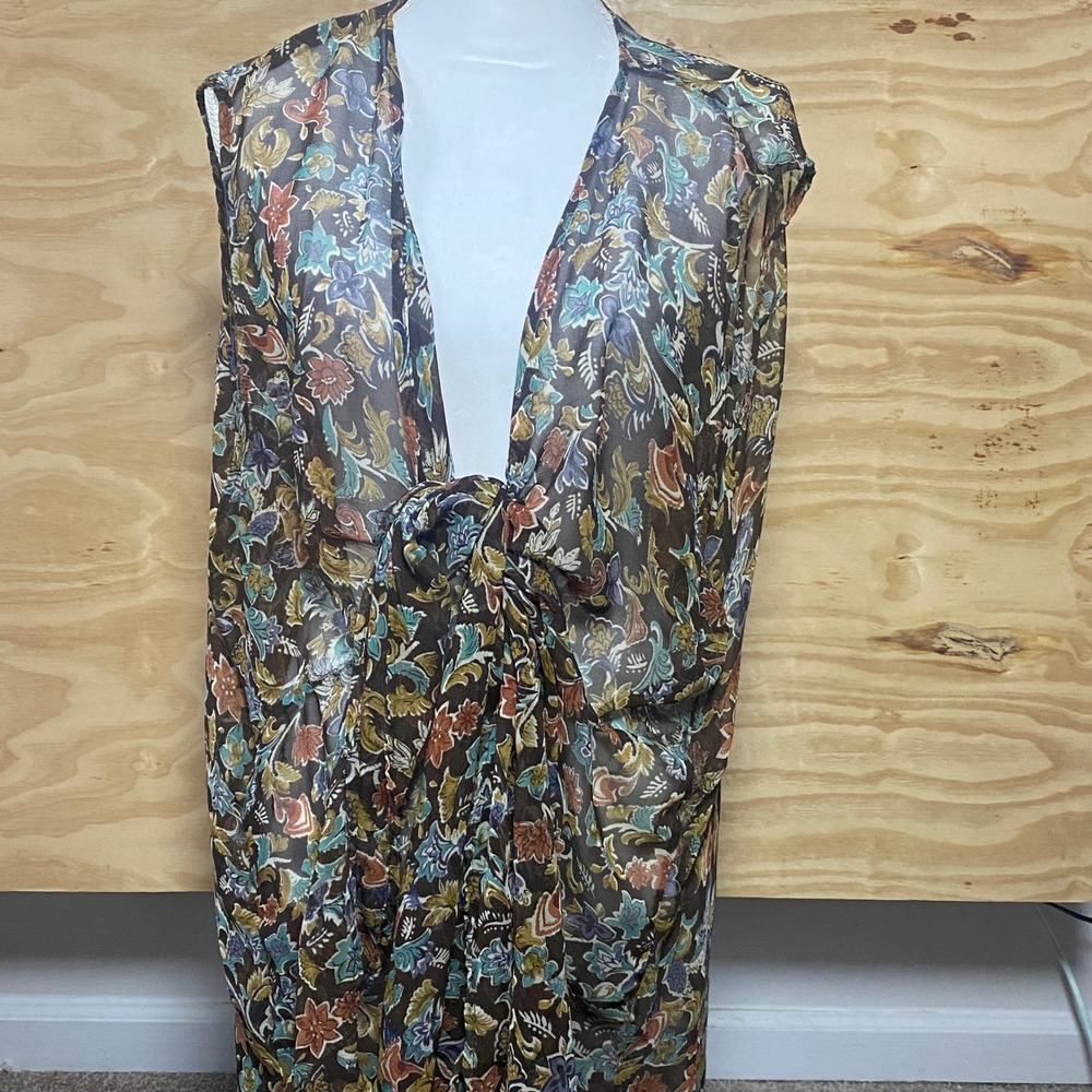 VTG Floral Sheer Kimono Vest Duster Boho Cottagecore Festival 2X-3X Fall Western